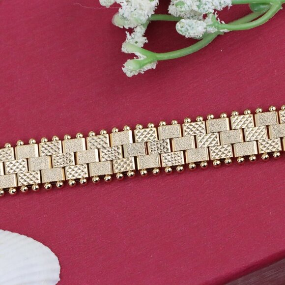 "Textured Rose Gold Bracelet with Bold Geometric Design, XPBL0871 - Picture 1 of 12